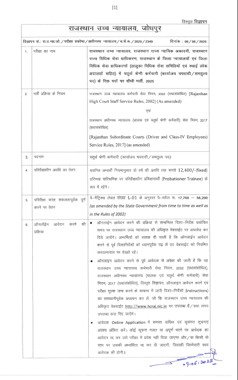 Rajasthan High Court Peon Recruitment 2025