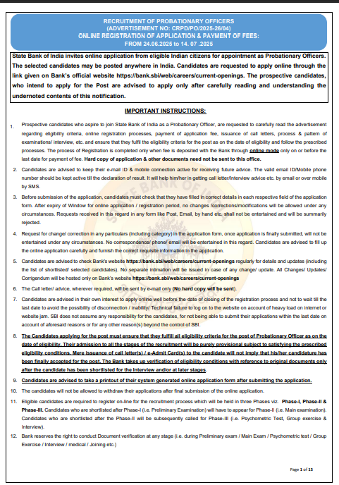 SBI Bank PO Recruitment 2025
