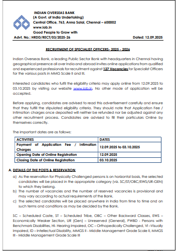 IOB Bank Recruitment 2025