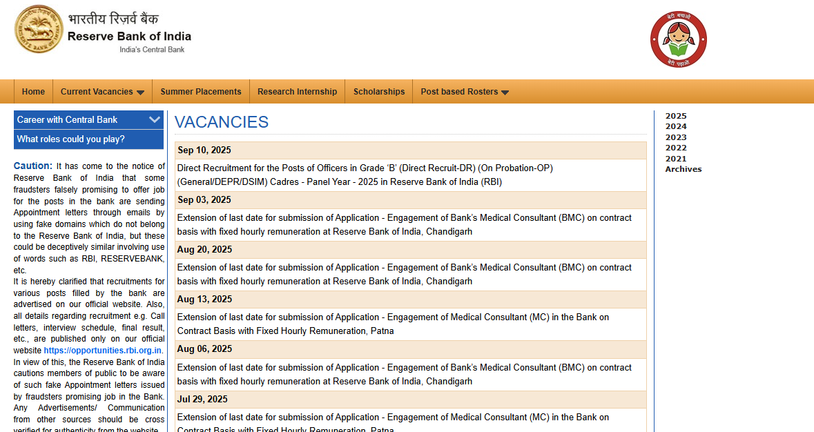 RBI Officer Grade B Recruitment 2025