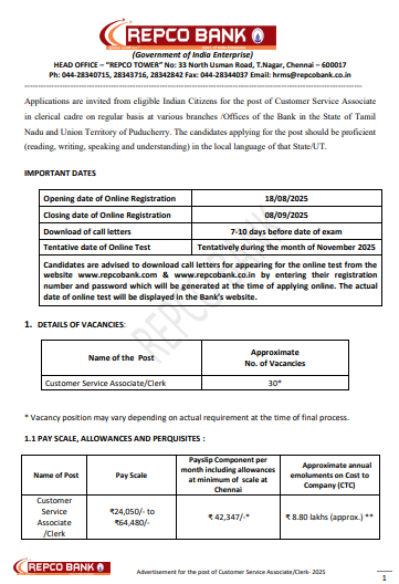 REPCO Bank Recruitment 2025